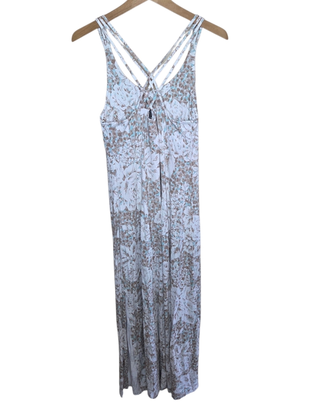 Tommy Bahama Brown Tan Ivory Floral Criss Cross Back Maxi Dress Size Medium - Picture 6 of 6